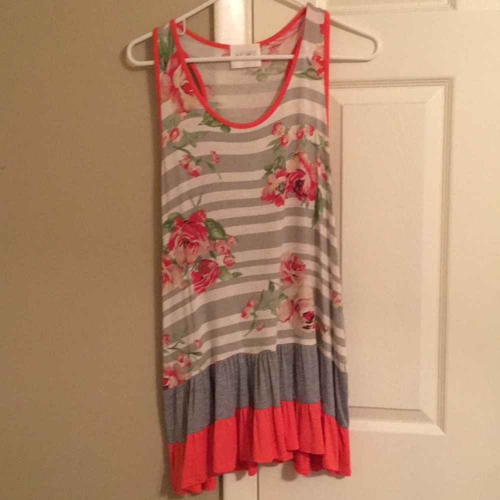 Floral and striped ruffled tank